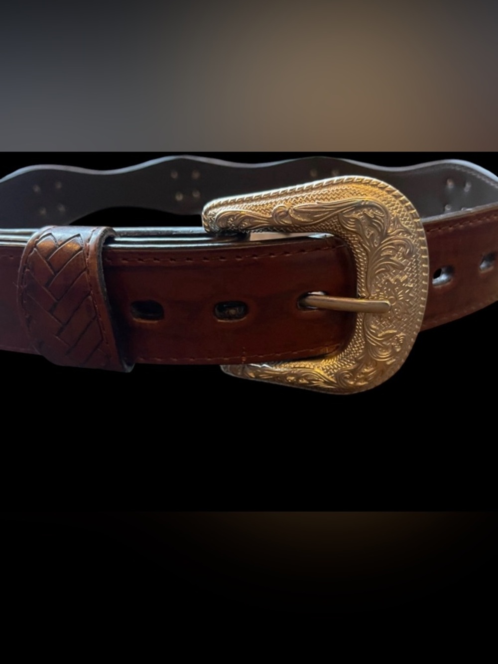 Brown Leather Belt with Silver Buckle, Western Style Size Youth Medium - Picture 2 of 10